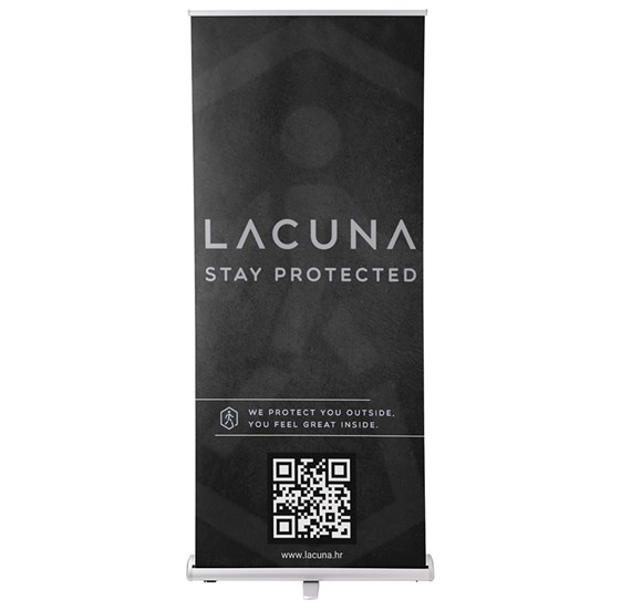 Freestanding promotional poster, roll up model